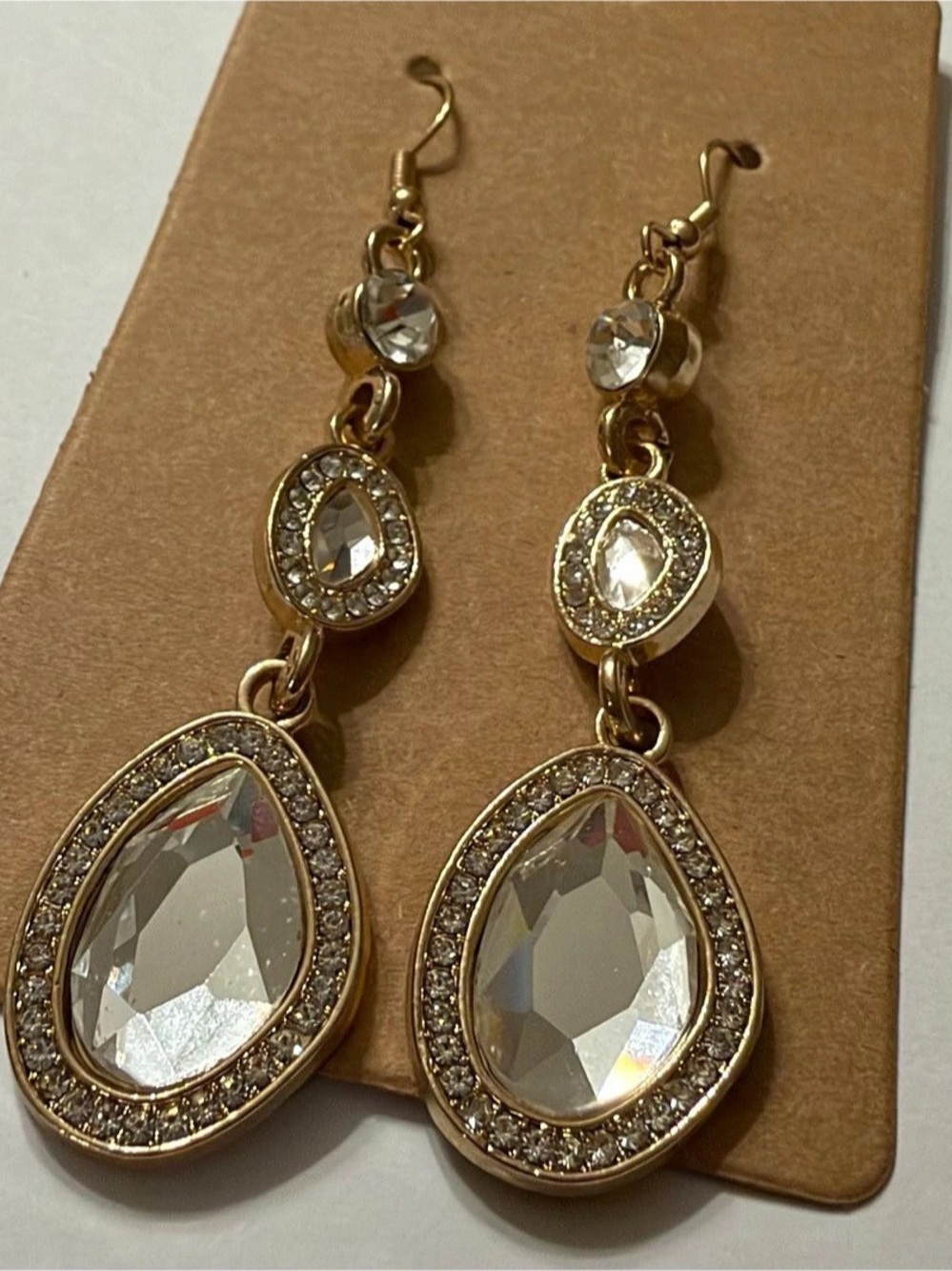 Gold Crystal Drop Earrings Like New